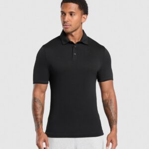 gymshark flat knit polo shirt black