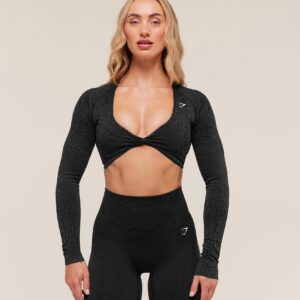 gymshark adapt animal long sleeve crop top black/asphalt grey