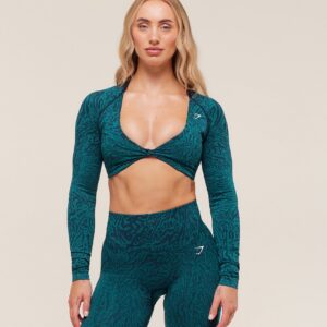 gymshark adapt animal long sleeve crop top navy/brand blue