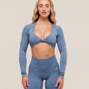 gymshark adapt animal long sleeve crop top worn blue/peri blue