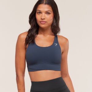 gymshark cross over sports bra heavy blue