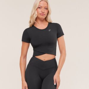 gymshark crossover midi top with shelf black