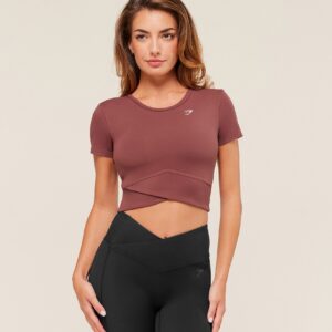 gymshark crossover midi top with shelf burgundy brown