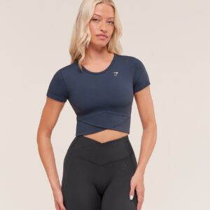 gymshark crossover midi top with shelf heavy blue