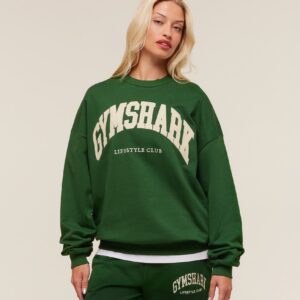 gymshark collegiate graphic crew neck pullover athletic green