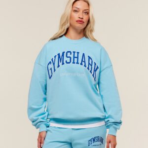 gymshark collegiate graphic crew neck pullover athletic light blue