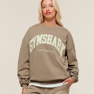 gymshark collegiate graphic crew neck pullover lifestyle brown