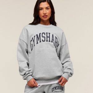 gymshark collegiate graphic crew neck pullover light grey core marl