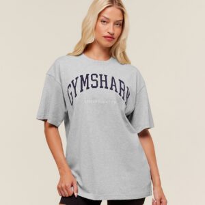 gymshark collegiate graphic t shirt light grey core marl