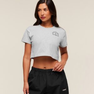 gymshark fitness embroidered graphic oversized crop top light grey core marl