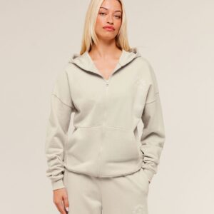 gymshark fitness embroidered graphic zip up hoodie pebble grey