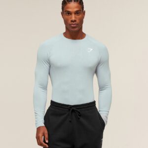 gymshark geo seamless long sleeve t shirt smoke blue/soft white