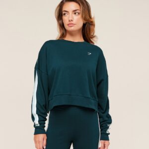 gymshark piping midi crew neck deep petrol blue/smoke blue/soft white