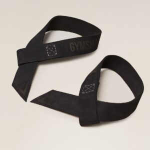gymshark leather lifting straps asphalt grey