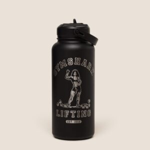 gymshark metal insulated 1l bottle with straw strongwoman graphic black