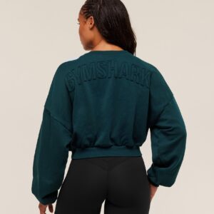 gymshark power washed sweat top deep petrol blue/acid wash small ball