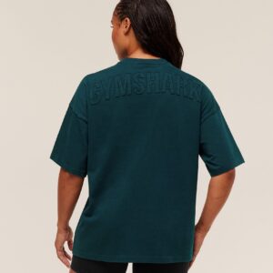 gymshark power washed oversized t shirt deep petrol blue/acid wash small ball