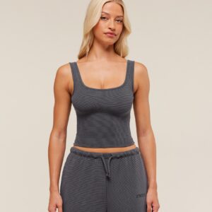 gymshark waffle cropped tank onyx grey