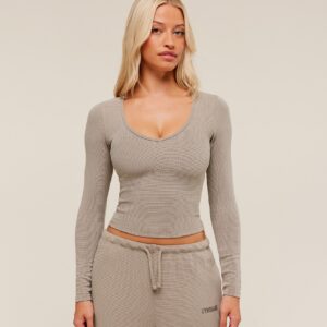 gymshark waffle long sleeve top lifestyle brown