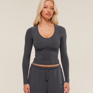 gymshark waffle long sleeve top onyx grey