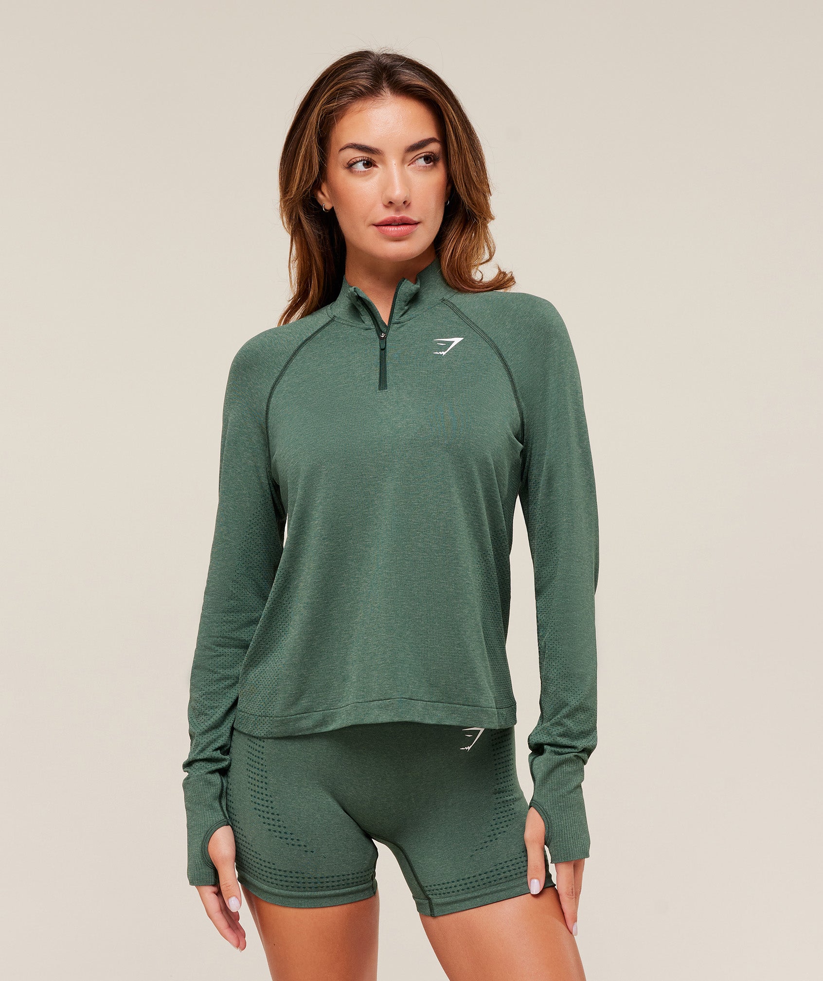 gymshark vital 1/4 zip obsidian green marl gymshark vital 1/4 zip obsidian green marl