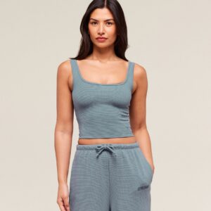gymshark waffle cropped tank iron blue