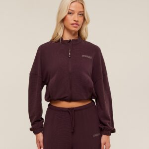 gymshark waffle midi zip up jacket cherry purple