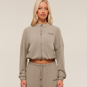 gymshark waffle midi zip up jacket lifestyle brown