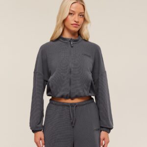 gymshark waffle midi zip up jacket onyx grey